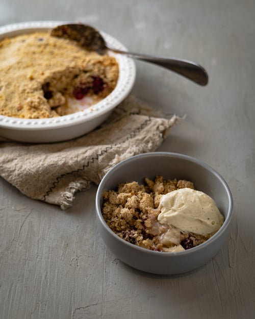 Pear, Blackberry & Hazelnut Crumble
