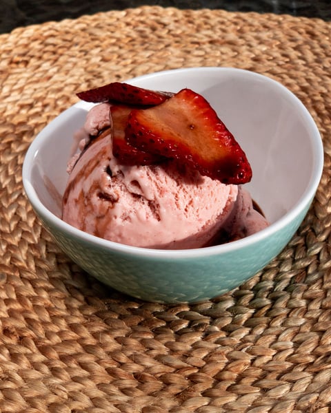 Strawberry & Basil Ice Cream with Balsamic Strawberries